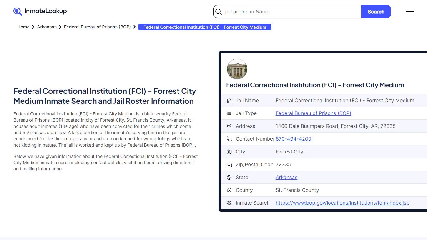 Federal Correctional Institution (FCI) - Forrest City Medium Inmate ...